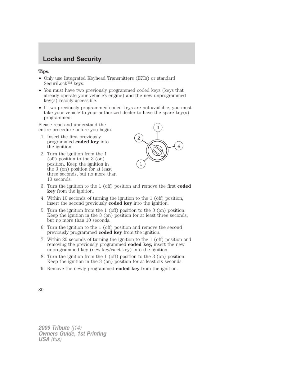 Locks and security | Mazda 2009 Tribute User Manual | Page 80 / 304