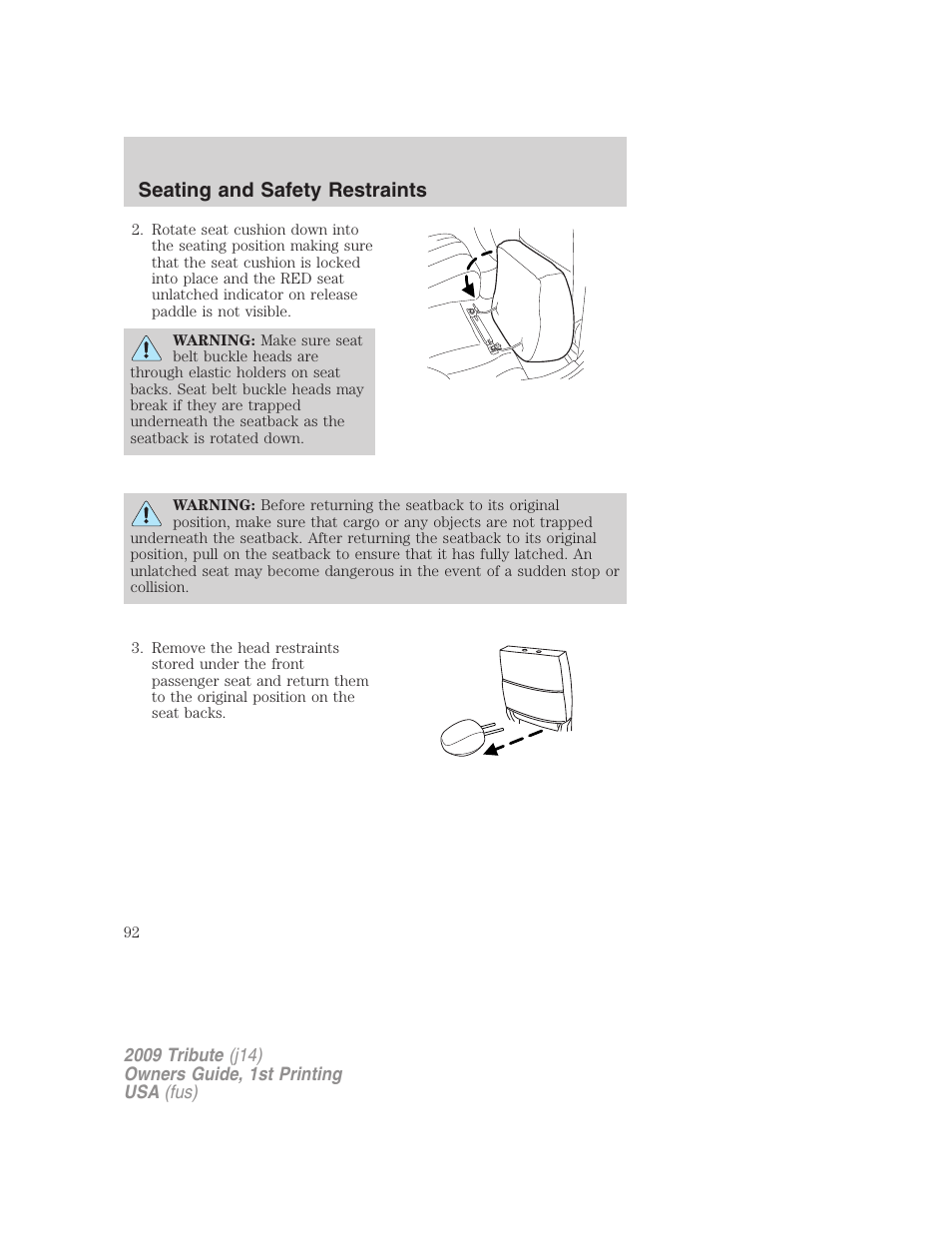 Seating and safety restraints | Mazda 2009 Tribute User Manual | Page 92 / 304
