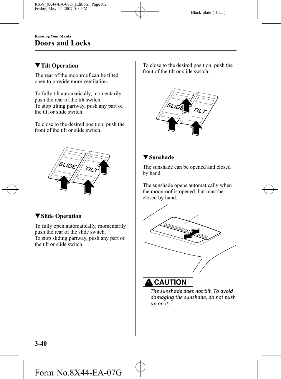 Doors and locks, Caution | Mazda 2008 RX-8 User Manual | Page 102 / 432