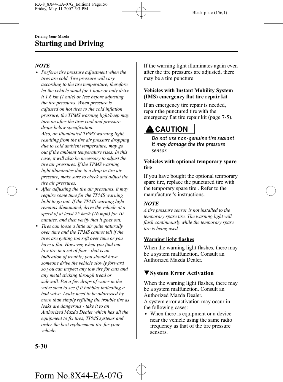 Starting and driving, Caution | Mazda 2008 RX-8 User Manual | Page 156 / 432