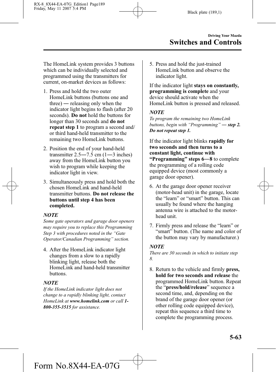 Switches and controls | Mazda 2008 RX-8 User Manual | Page 189 / 432