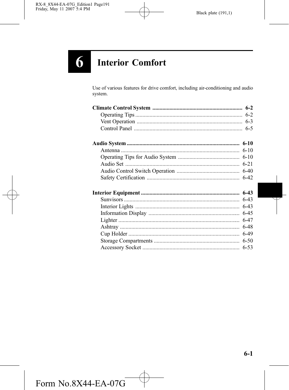 Interior comfort | Mazda 2008 RX-8 User Manual | Page 191 / 432