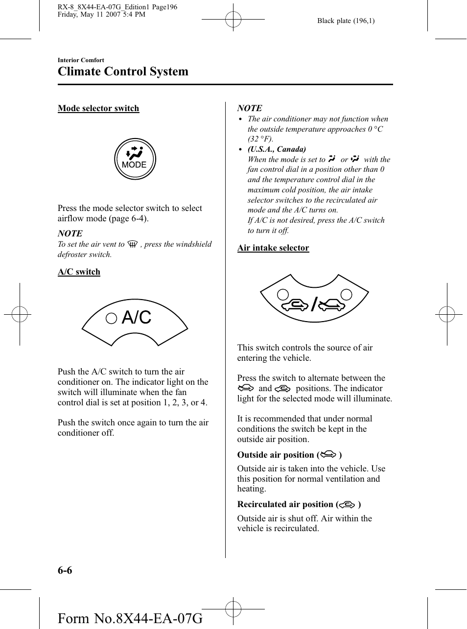 Climate control system | Mazda 2008 RX-8 User Manual | Page 196 / 432