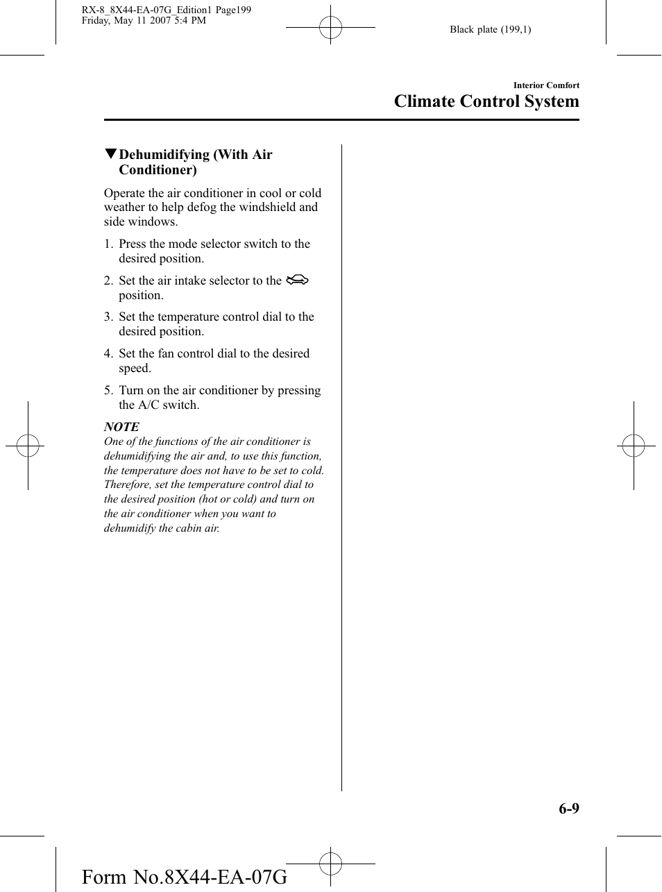 Climate control system | Mazda 2008 RX-8 User Manual | Page 199 / 432