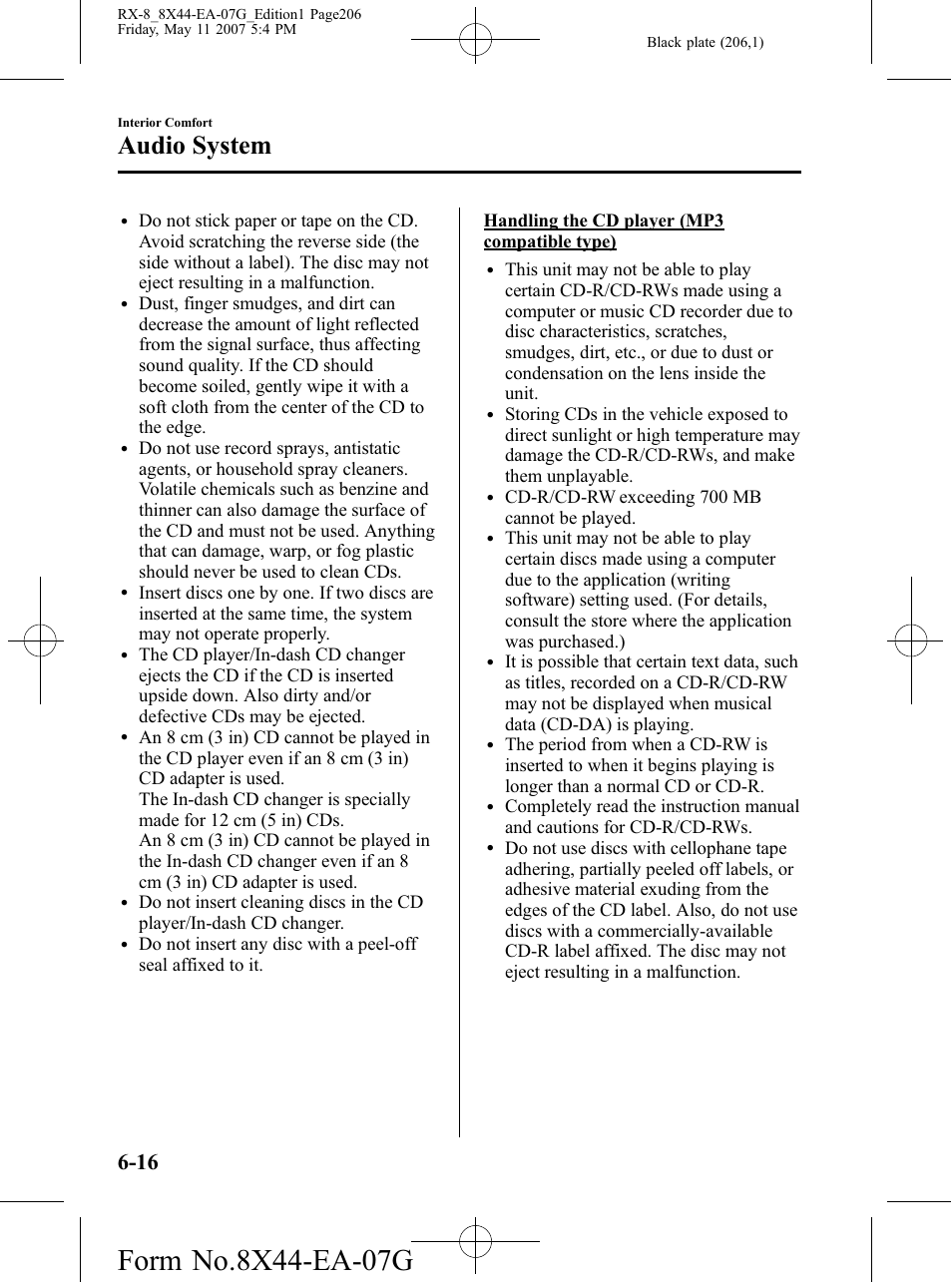 Audio system | Mazda 2008 RX-8 User Manual | Page 206 / 432