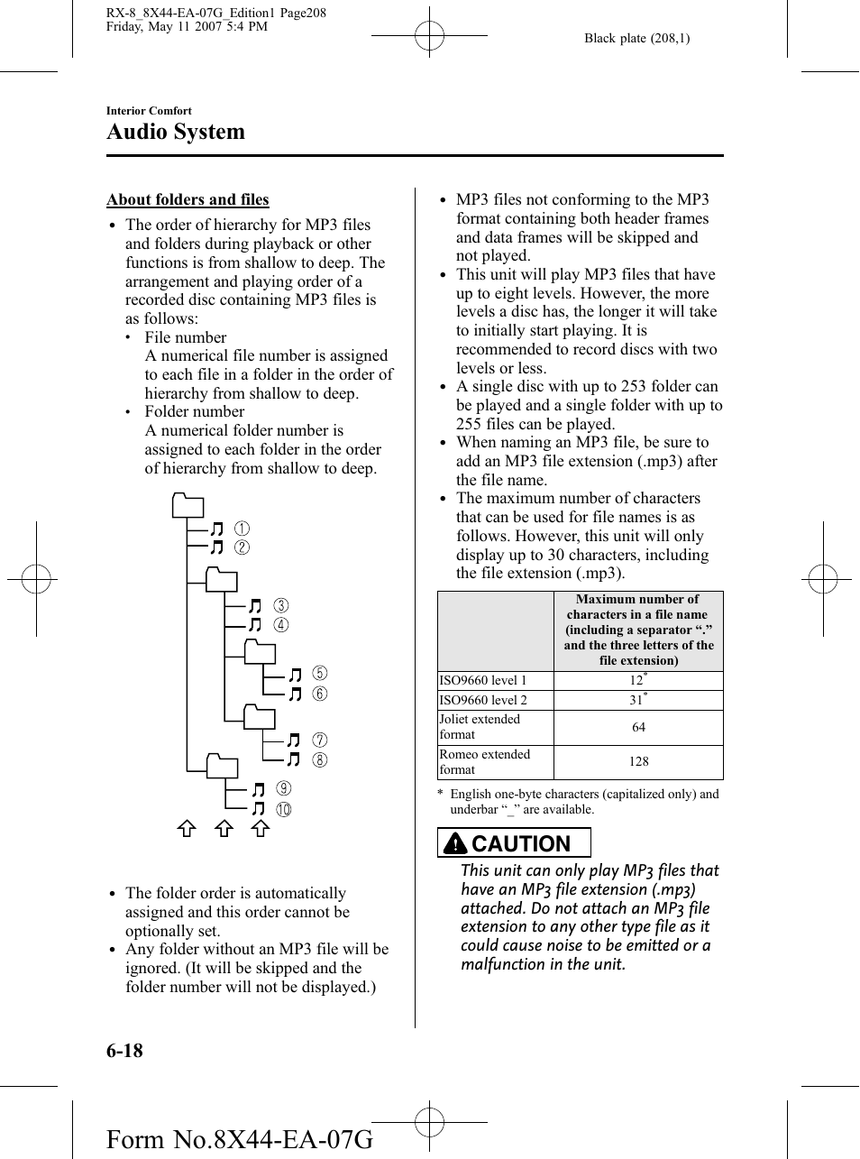 Audio system, Caution | Mazda 2008 RX-8 User Manual | Page 208 / 432