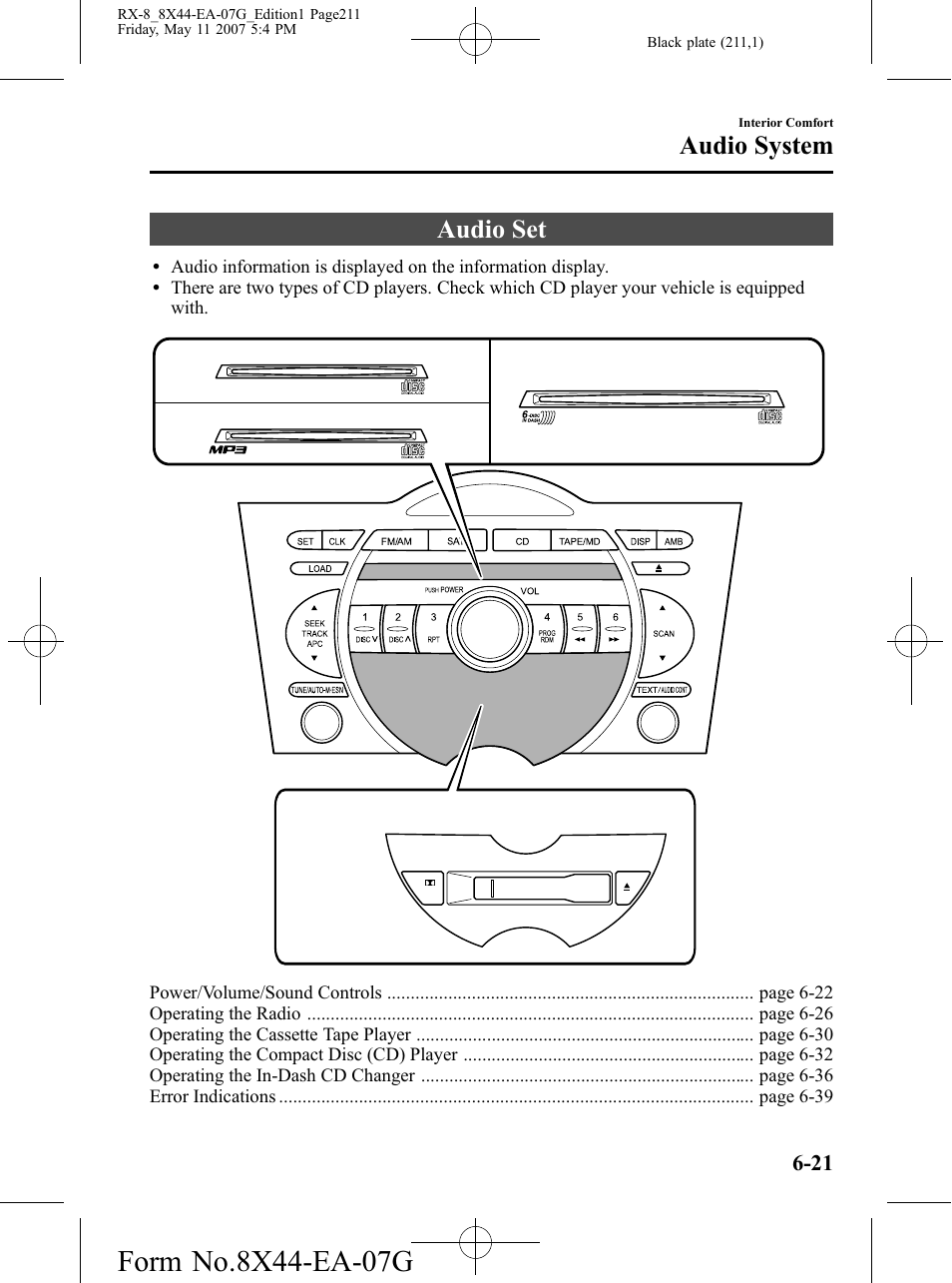 Audio set, Audio set -21, Audio system | Mazda 2008 RX-8 User Manual | Page 211 / 432