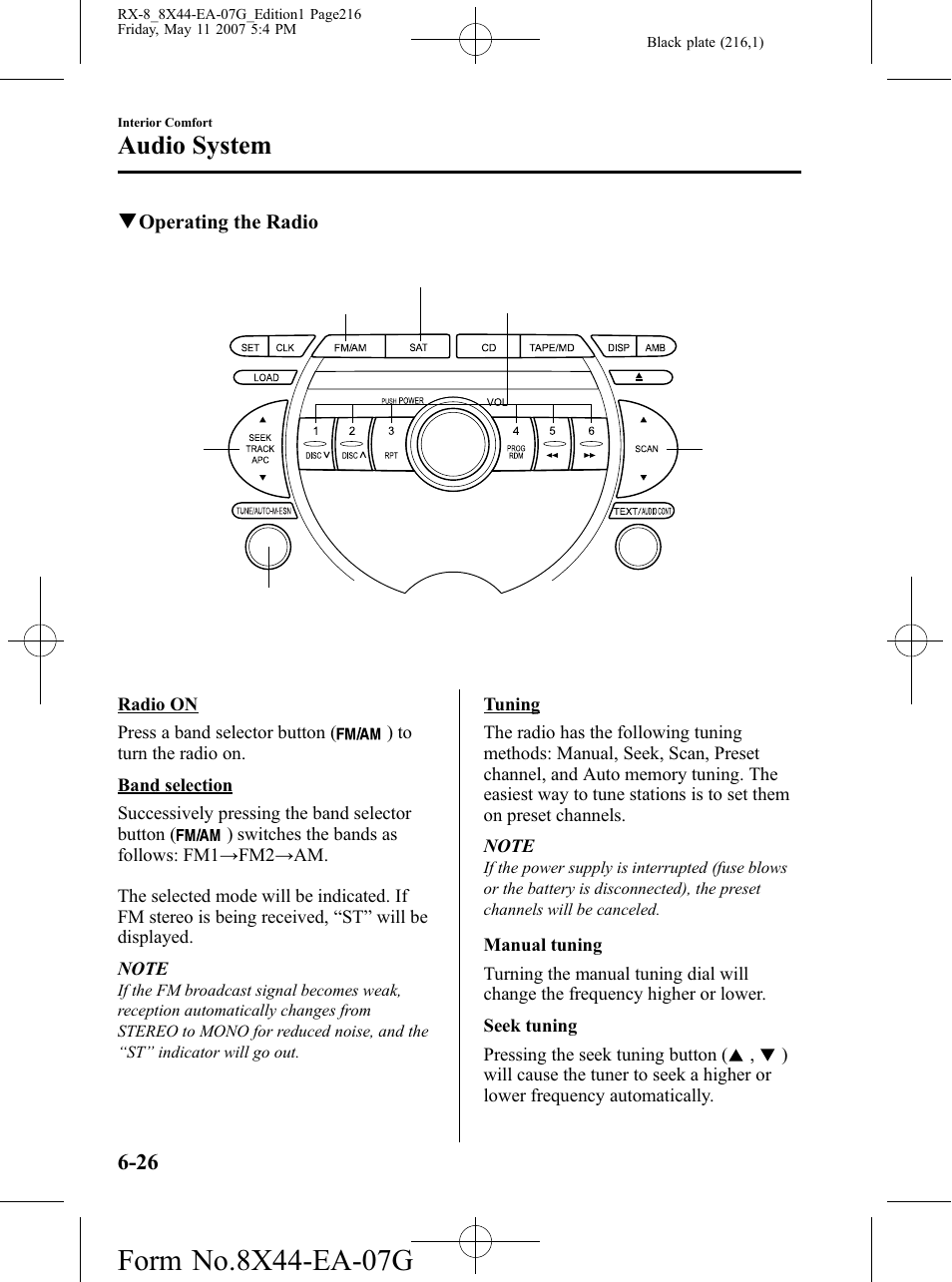 Audio system | Mazda 2008 RX-8 User Manual | Page 216 / 432