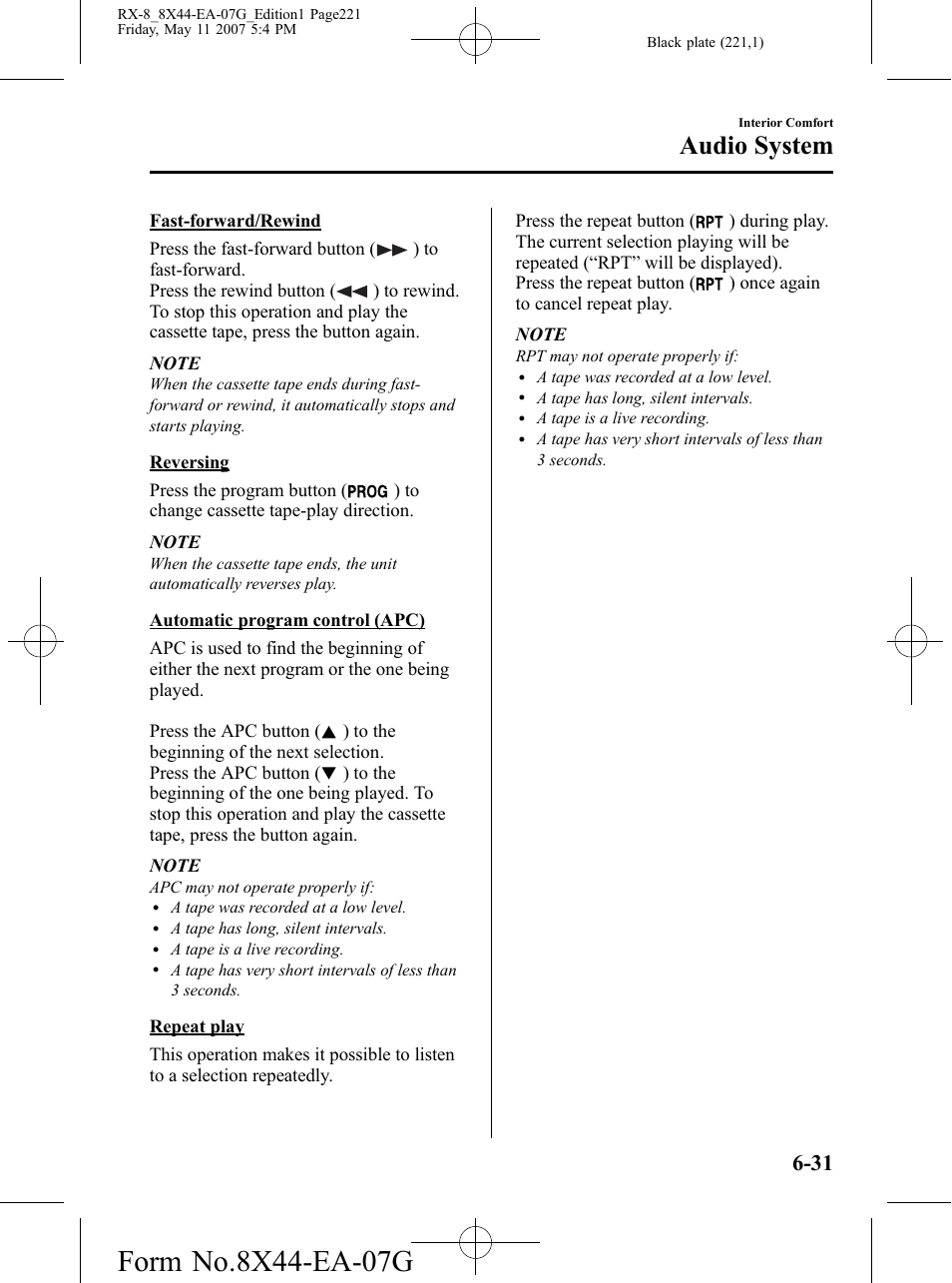 Audio system | Mazda 2008 RX-8 User Manual | Page 221 / 432