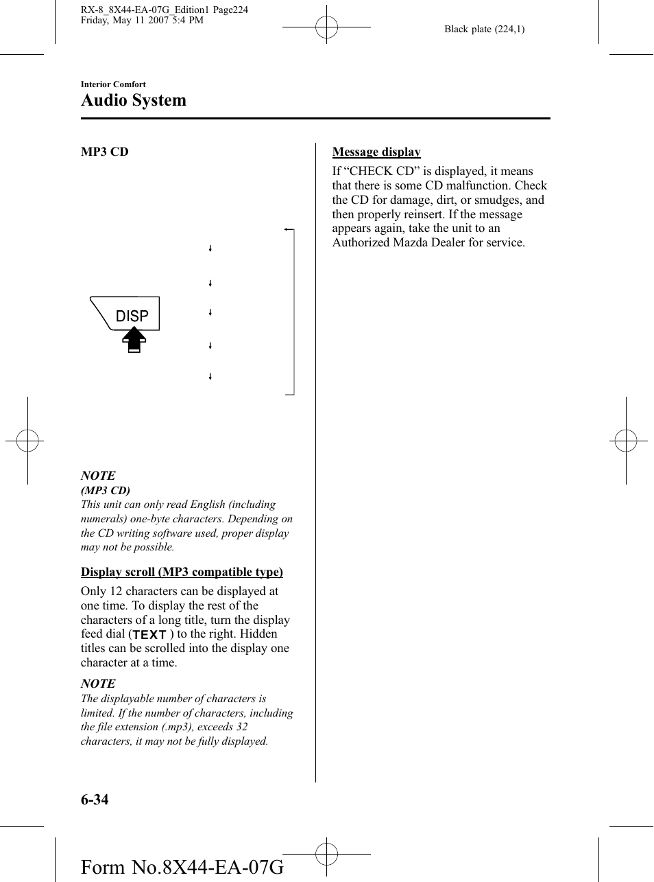 Audio system | Mazda 2008 RX-8 User Manual | Page 224 / 432