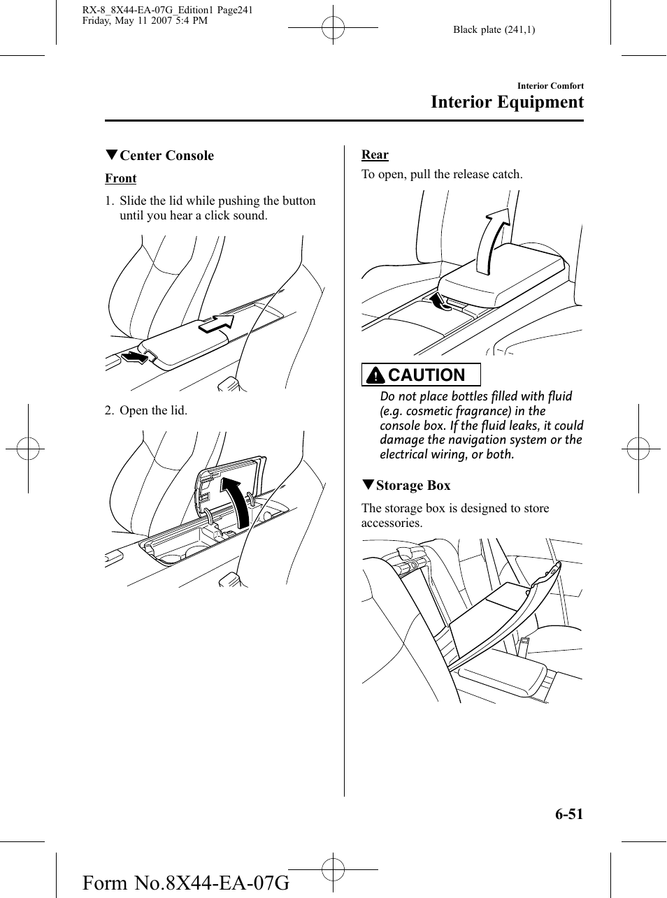 Interior equipment, Caution | Mazda 2008 RX-8 User Manual | Page 241 / 432