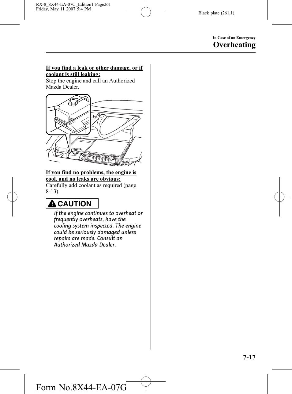 Overheating, Caution | Mazda 2008 RX-8 User Manual | Page 261 / 432