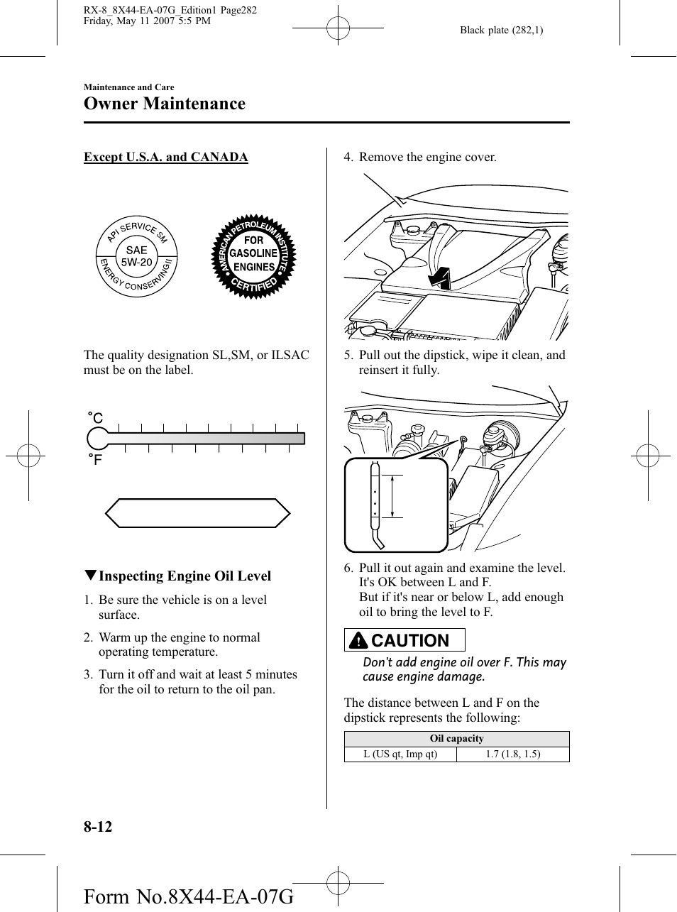 Owner maintenance, Caution | Mazda 2008 RX-8 User Manual | Page 282 / 432