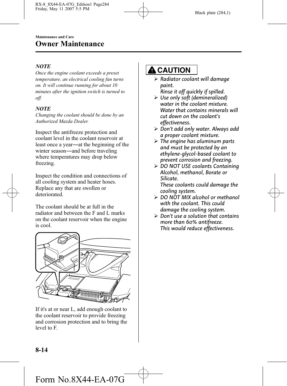 Owner maintenance, Caution | Mazda 2008 RX-8 User Manual | Page 284 / 432