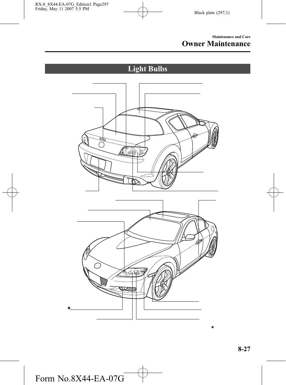 Light bulbs, Light bulbs -27, Owner maintenance | Mazda 2008 RX-8 User Manual | Page 297 / 432