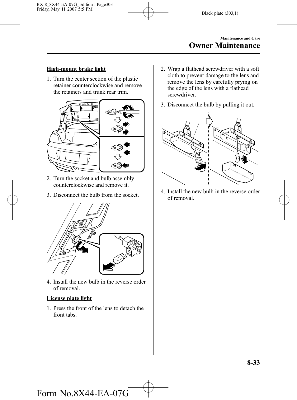 Owner maintenance | Mazda 2008 RX-8 User Manual | Page 303 / 432