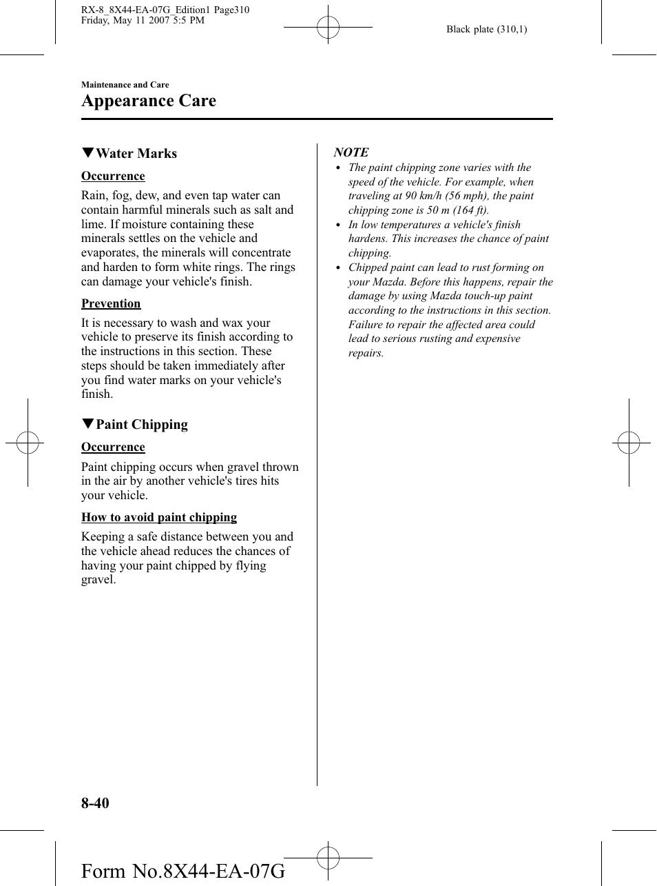 Appearance care | Mazda 2008 RX-8 User Manual | Page 310 / 432