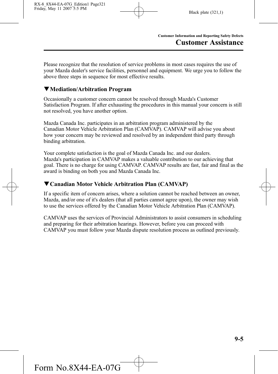 Customer assistance | Mazda 2008 RX-8 User Manual | Page 321 / 432