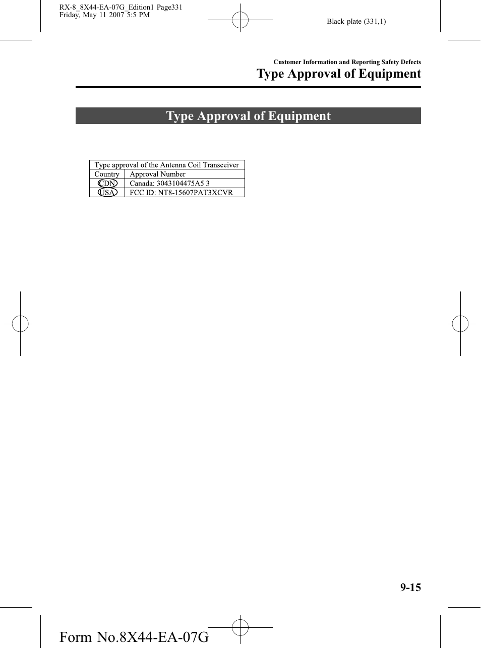 Type approval of equipment, Type approval of equipment -15 | Mazda 2008 RX-8 User Manual | Page 331 / 432