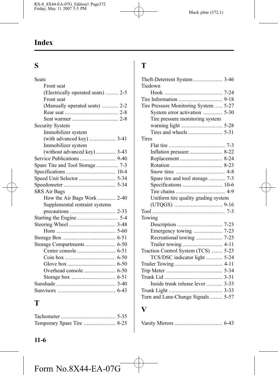 Index | Mazda 2008 RX-8 User Manual | Page 372 / 432