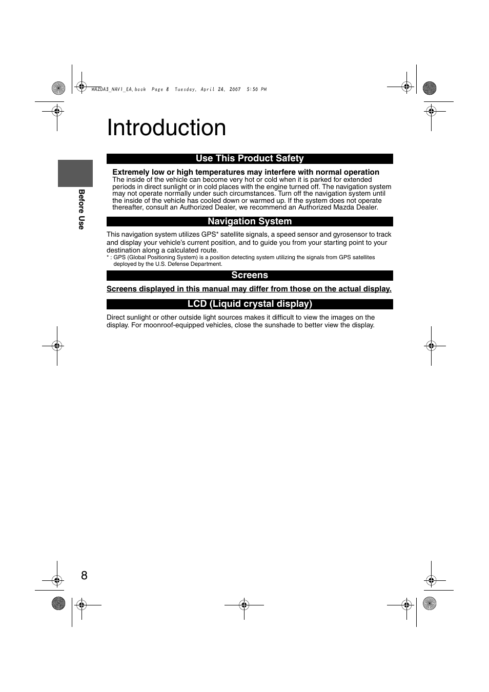 Introduction | Mazda 2008 RX-8 User Manual | Page 382 / 432