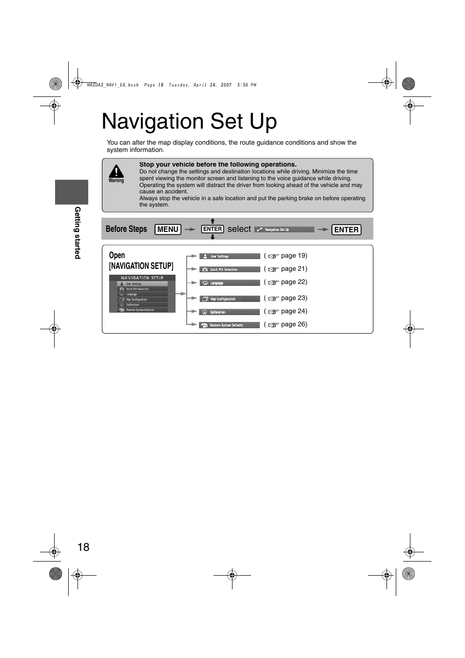 Navigation set up, Before steps select, Open [navigation setup | Mazda 2008 RX-8 User Manual | Page 392 / 432