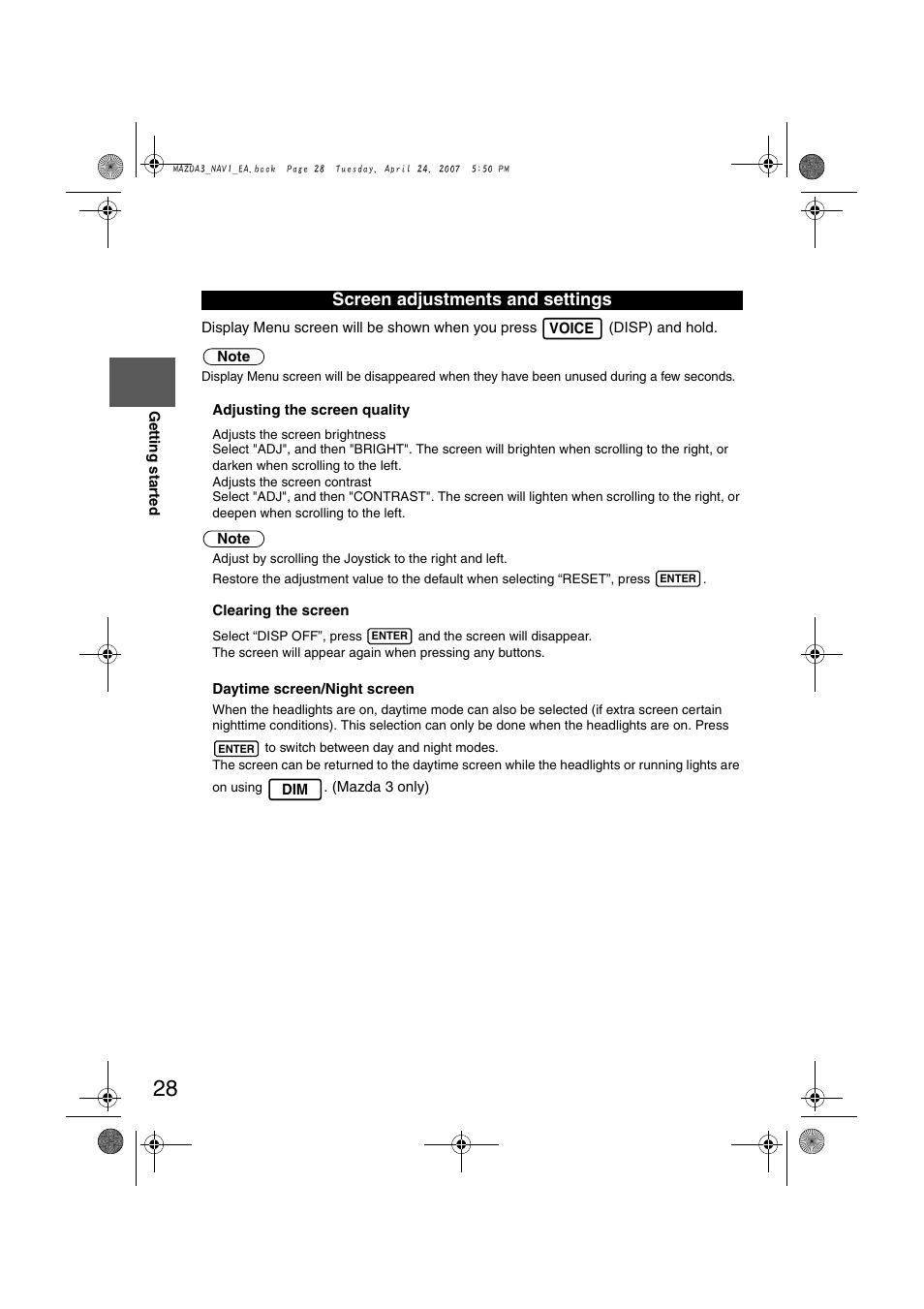 Screen adjustments and settings | Mazda 2008 RX-8 User Manual | Page 402 / 432