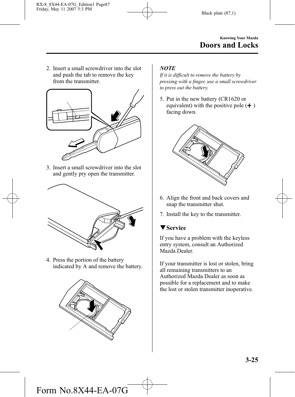 Doors and locks | Mazda 2008 RX-8 User Manual | Page 87 / 432