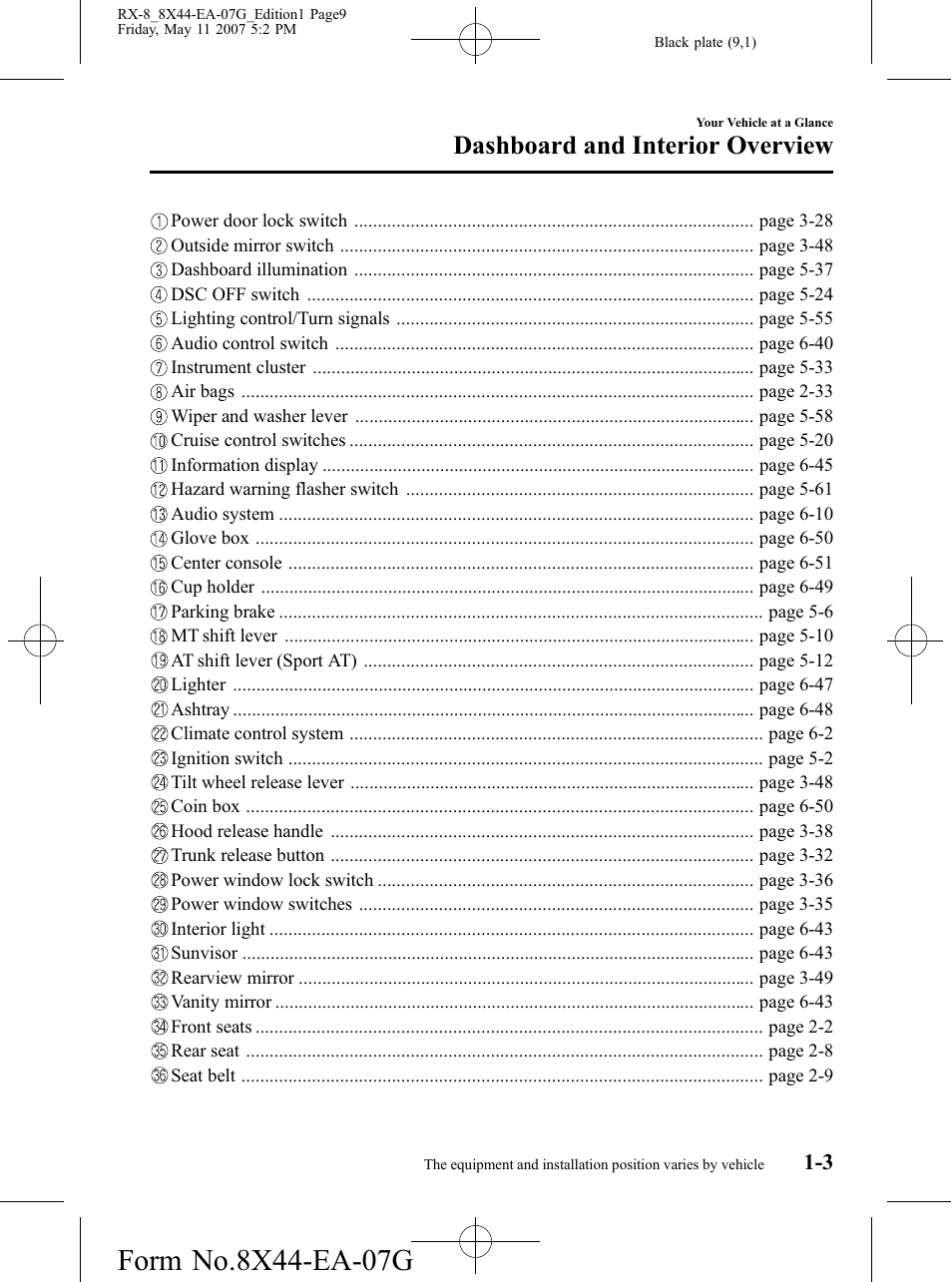 Dashboard and interior overview | Mazda 2008 RX-8 User Manual | Page 9 / 432