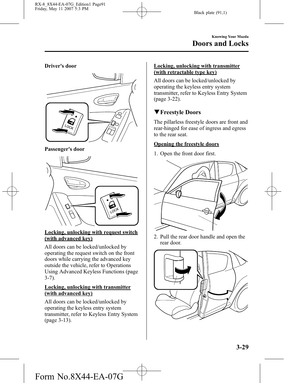 Doors and locks | Mazda 2008 RX-8 User Manual | Page 91 / 432