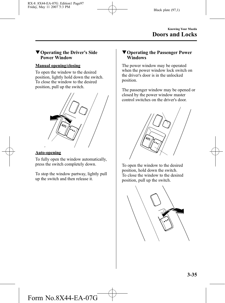 Doors and locks | Mazda 2008 RX-8 User Manual | Page 97 / 432