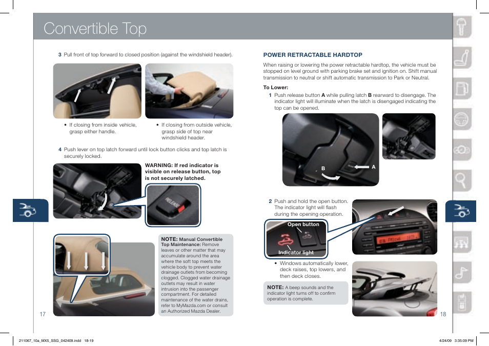 Convertible top | Mazda 2010 MX-5 Miata User Manual | Page 10 / 16