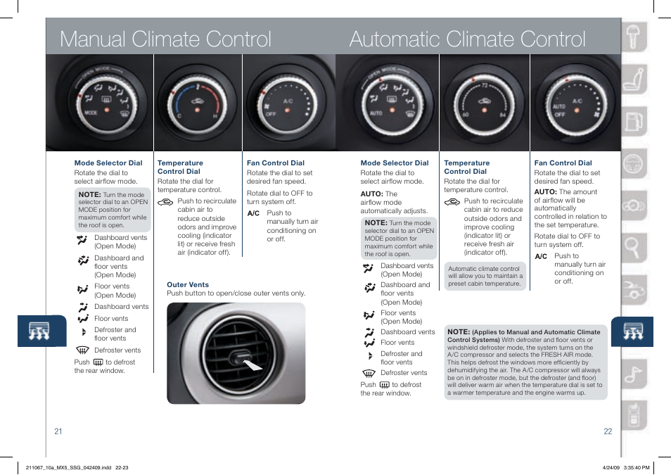 Manual climate control automatic climate control | Mazda 2010 MX-5 Miata User Manual | Page 12 / 16
