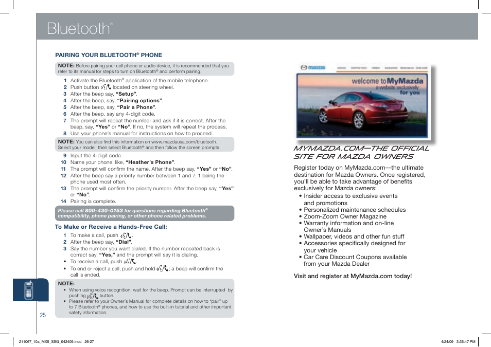 Bluetooth | Mazda 2010 MX-5 Miata User Manual | Page 14 / 16