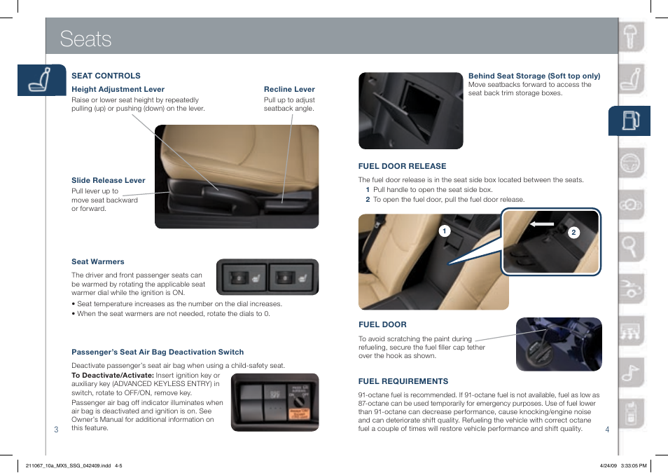 Seats | Mazda 2010 MX-5 Miata User Manual | Page 3 / 16