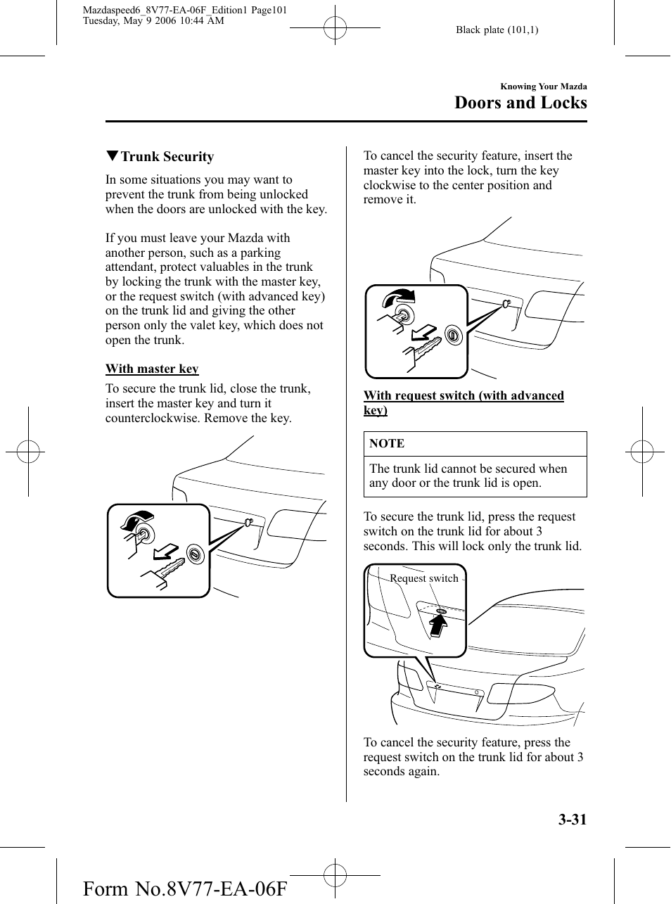 Doors and locks | Mazda 2007 SPEED6 User Manual | Page 102 / 413