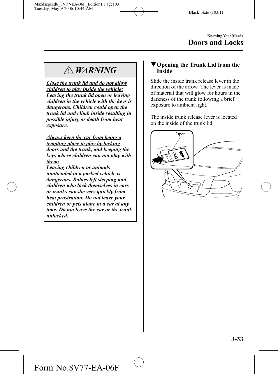 Warning, Doors and locks | Mazda 2007 SPEED6 User Manual | Page 104 / 413