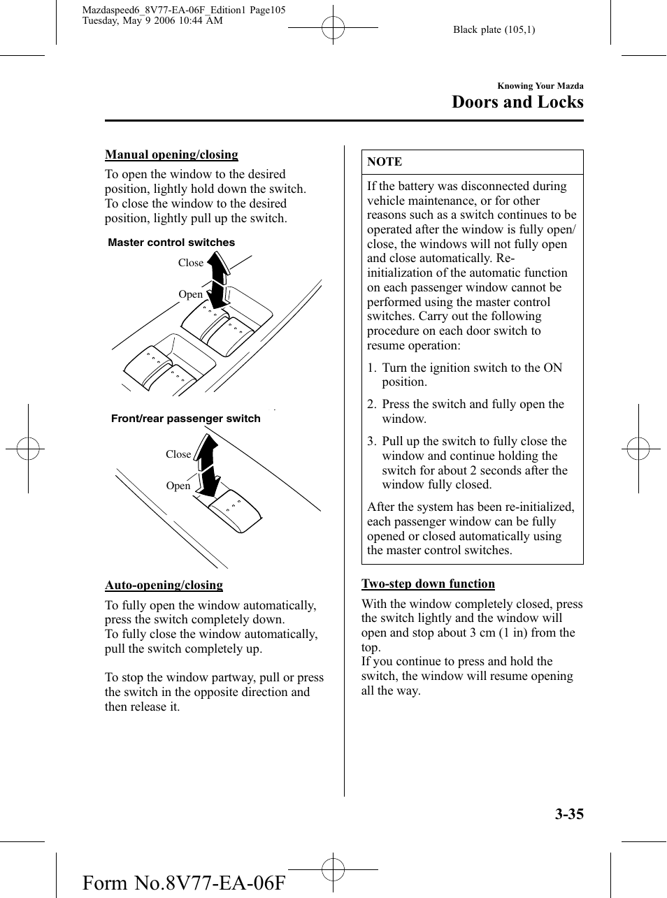 Doors and locks | Mazda 2007 SPEED6 User Manual | Page 106 / 413