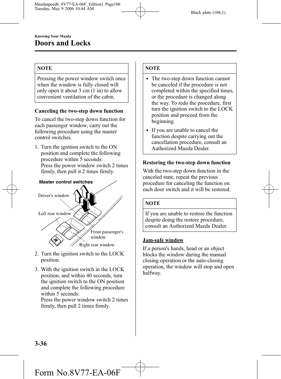 Doors and locks | Mazda 2007 SPEED6 User Manual | Page 107 / 413