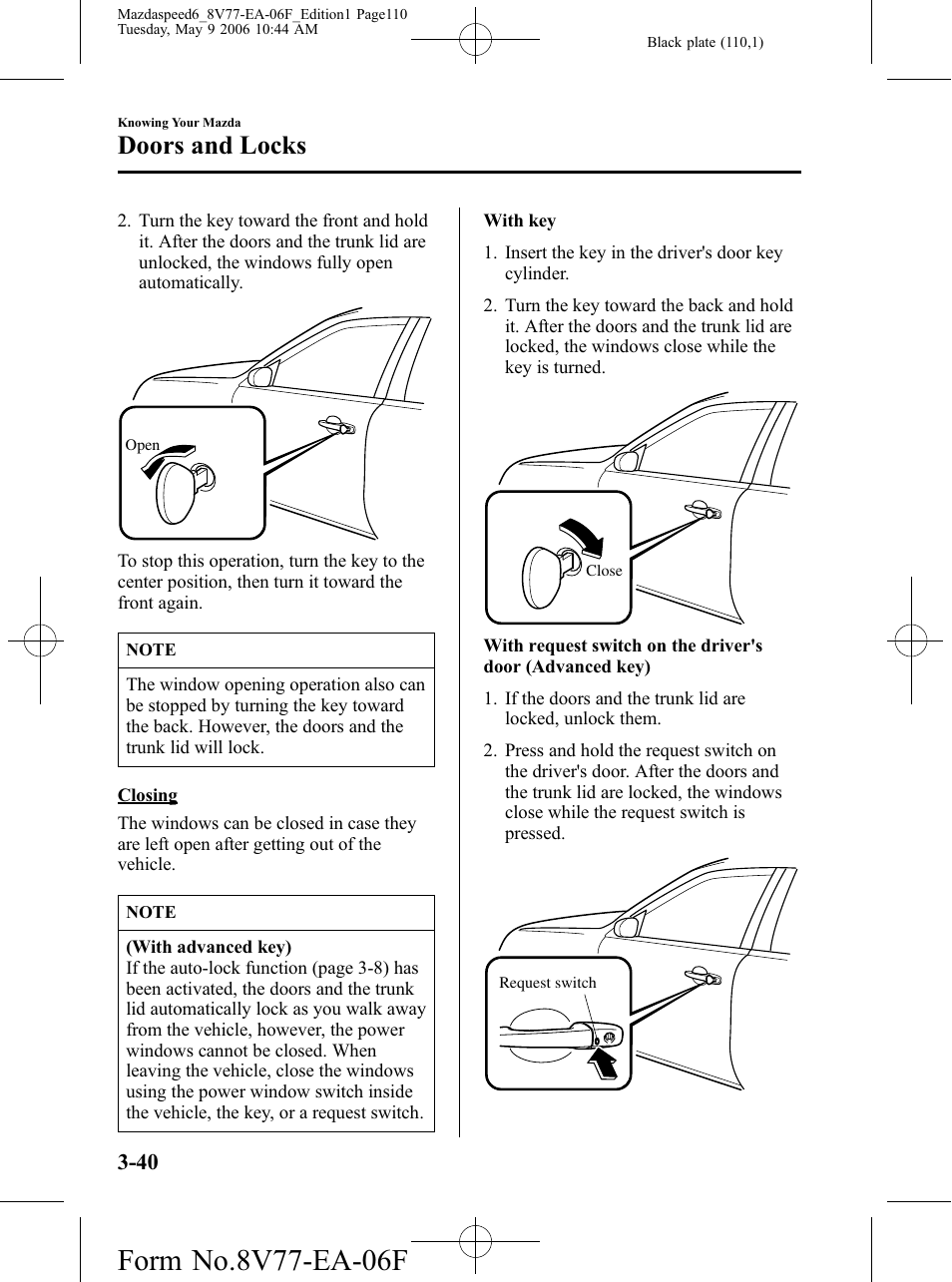 Doors and locks | Mazda 2007 SPEED6 User Manual | Page 111 / 413