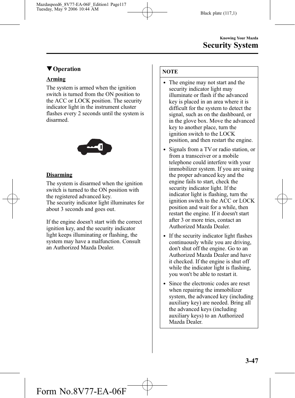 Security system | Mazda 2007 SPEED6 User Manual | Page 118 / 413