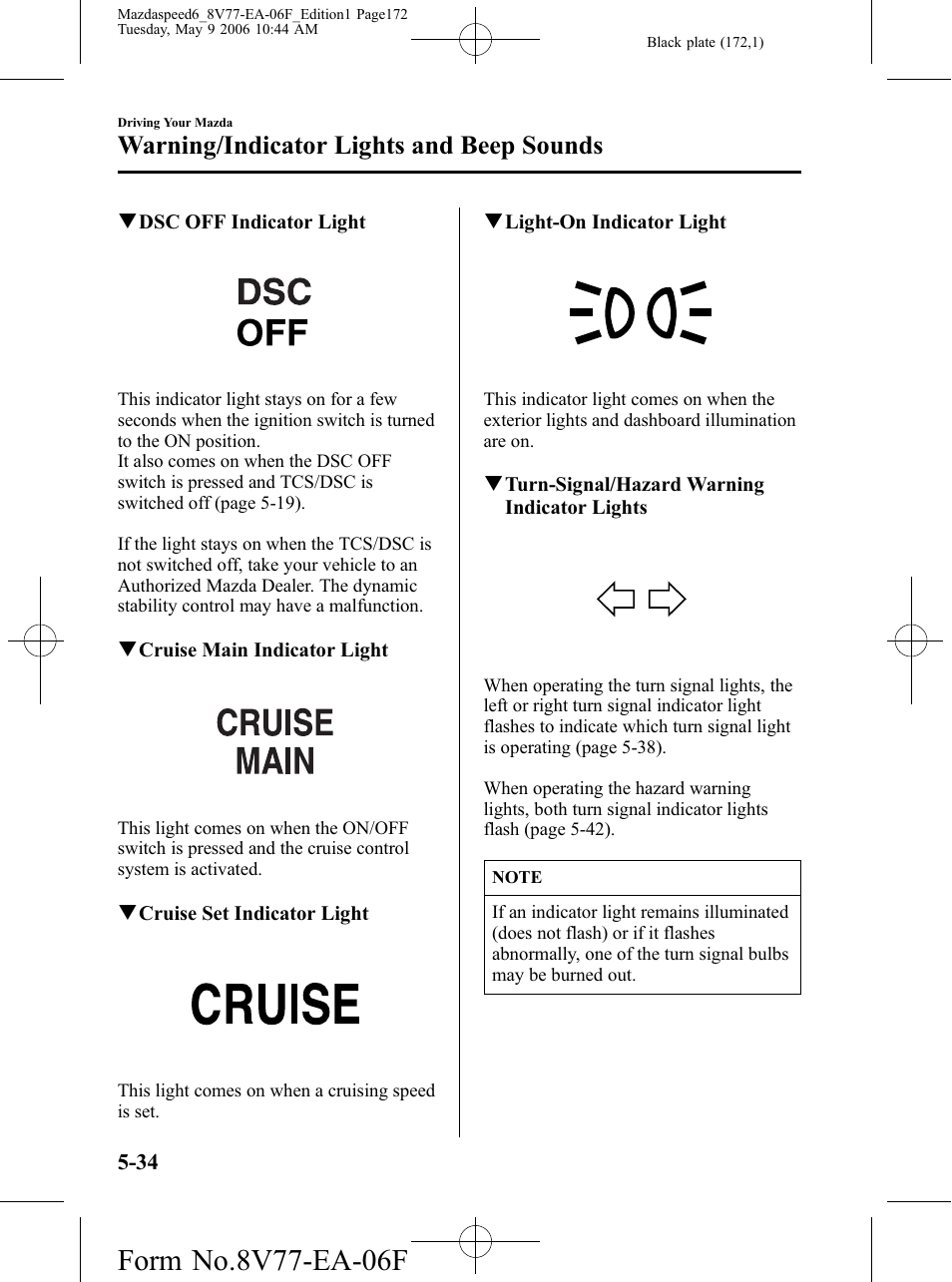 Warning/indicator lights and beep sounds | Mazda 2007 SPEED6 User Manual | Page 173 / 413