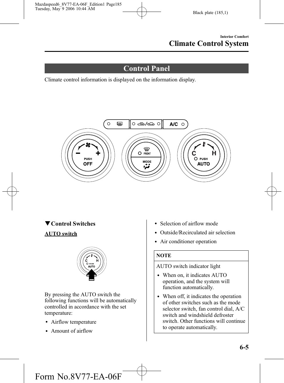 Control panel, Control panel -5, Climate control system | Qcontrol switches | Mazda 2007 SPEED6 User Manual | Page 186 / 413