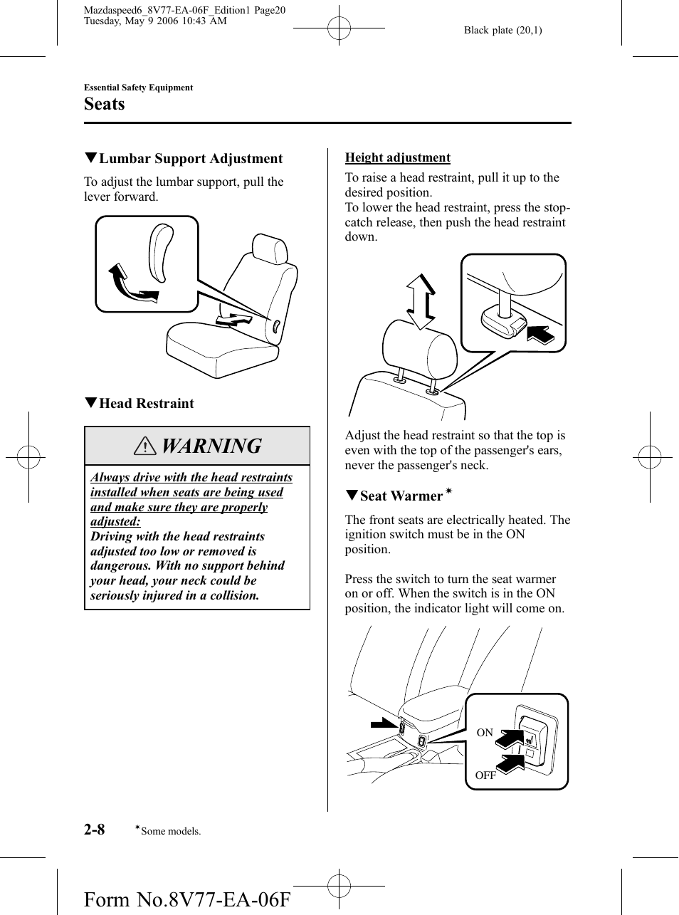 Warning, Seats | Mazda 2007 SPEED6 User Manual | Page 21 / 413