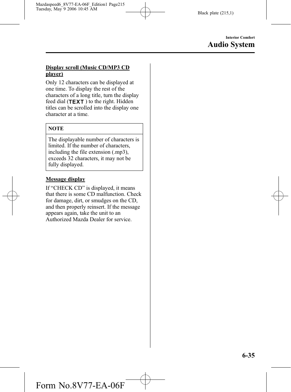 Audio system | Mazda 2007 SPEED6 User Manual | Page 216 / 413