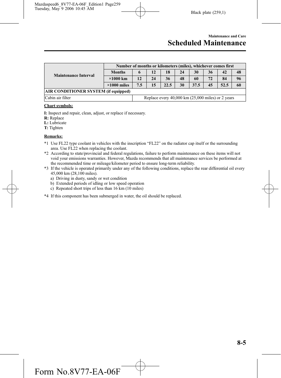 Scheduled maintenance | Mazda 2007 SPEED6 User Manual | Page 260 / 413