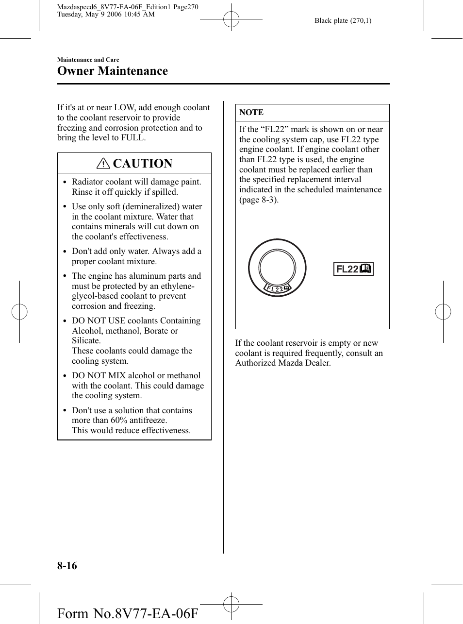 Caution, Owner maintenance | Mazda 2007 SPEED6 User Manual | Page 271 / 413