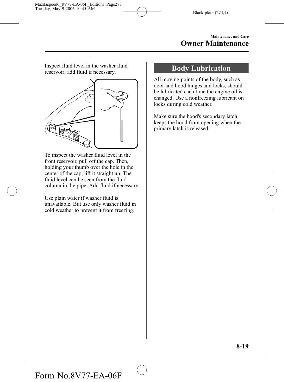 Body lubrication, Body lubrication -19, Owner maintenance | Mazda 2007 SPEED6 User Manual | Page 274 / 413