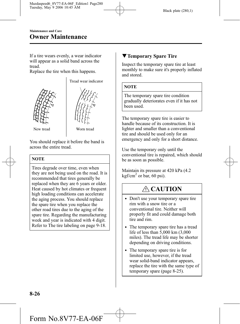 Caution, Owner maintenance | Mazda 2007 SPEED6 User Manual | Page 281 / 413