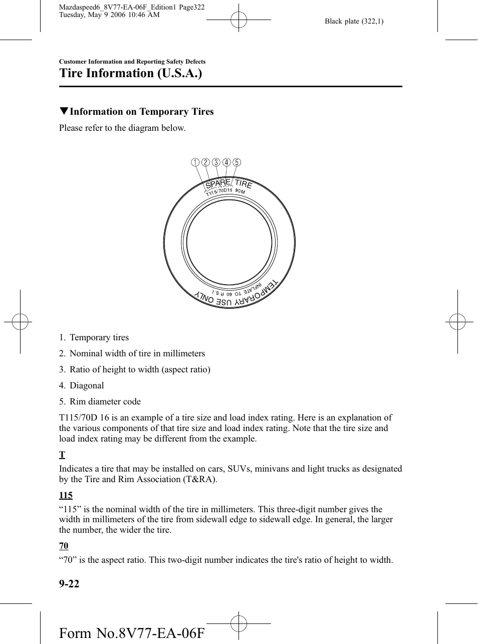 Tire information (u.s.a.) | Mazda 2007 SPEED6 User Manual | Page 323 / 413